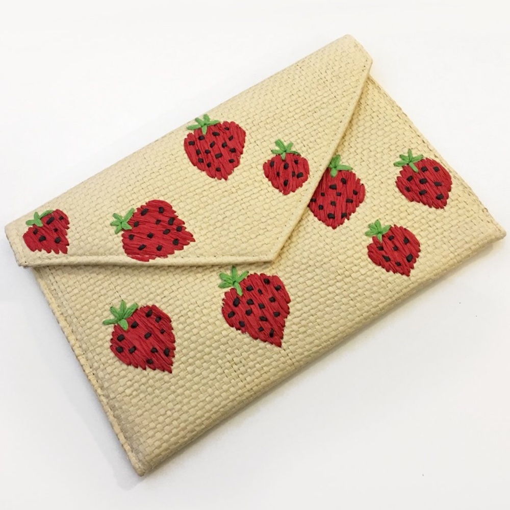 Retro Strawberry Woven Clutch